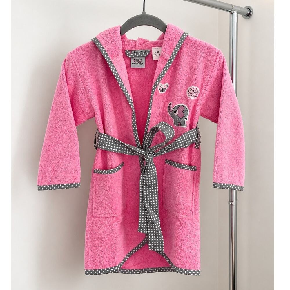 Kids Pink Bathrobe 100% Cotton Hooded Elephant Soft Robe 4-6 Years